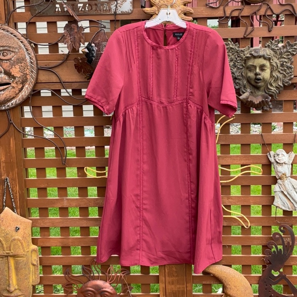 Roolee Redish Pink Short Sleeve Dress L